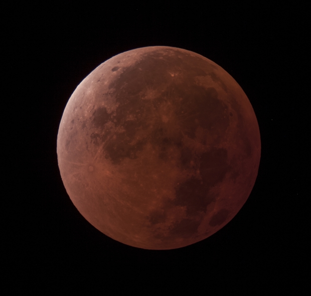 Imagem da Lua durante o Eclipse Lunar de 15/04/2014. Imagem de Marcelo Domingues (Observatório Carina - Brasília-DF)